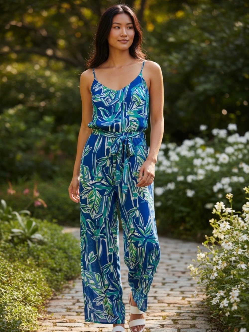 Lilly Pulitzer Blue Tropical Print Sleeveless Jumpsuit